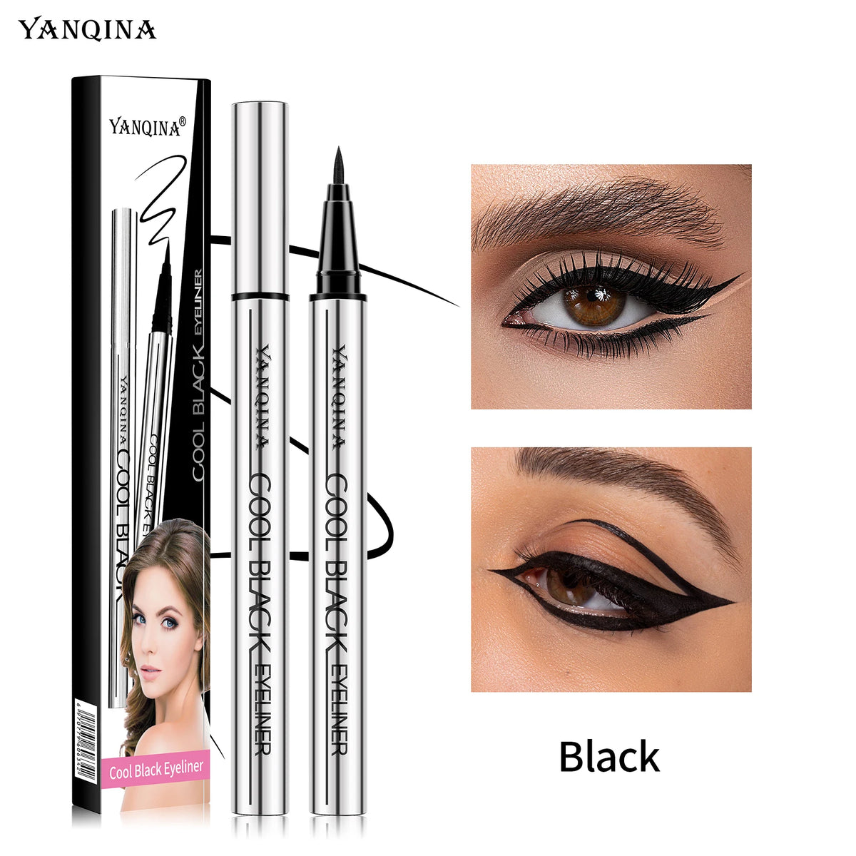 Black Brown Eyeliner Pen Waterproof Sweatproof Long Lasting No Smudge Liquid Eyeliner Eye Makeup Tool for Beginners
