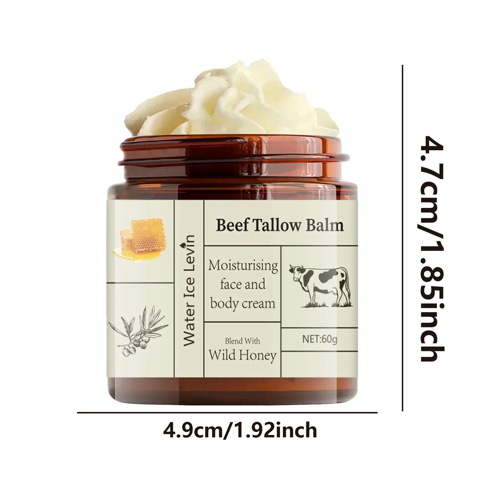 60g Beef Fat Cream Deep Moisturizing Brightening Wrinkle Removal Grass-Fed Butter Wild Honey Facial Body Lotion Skin Care Rich in Vitamins