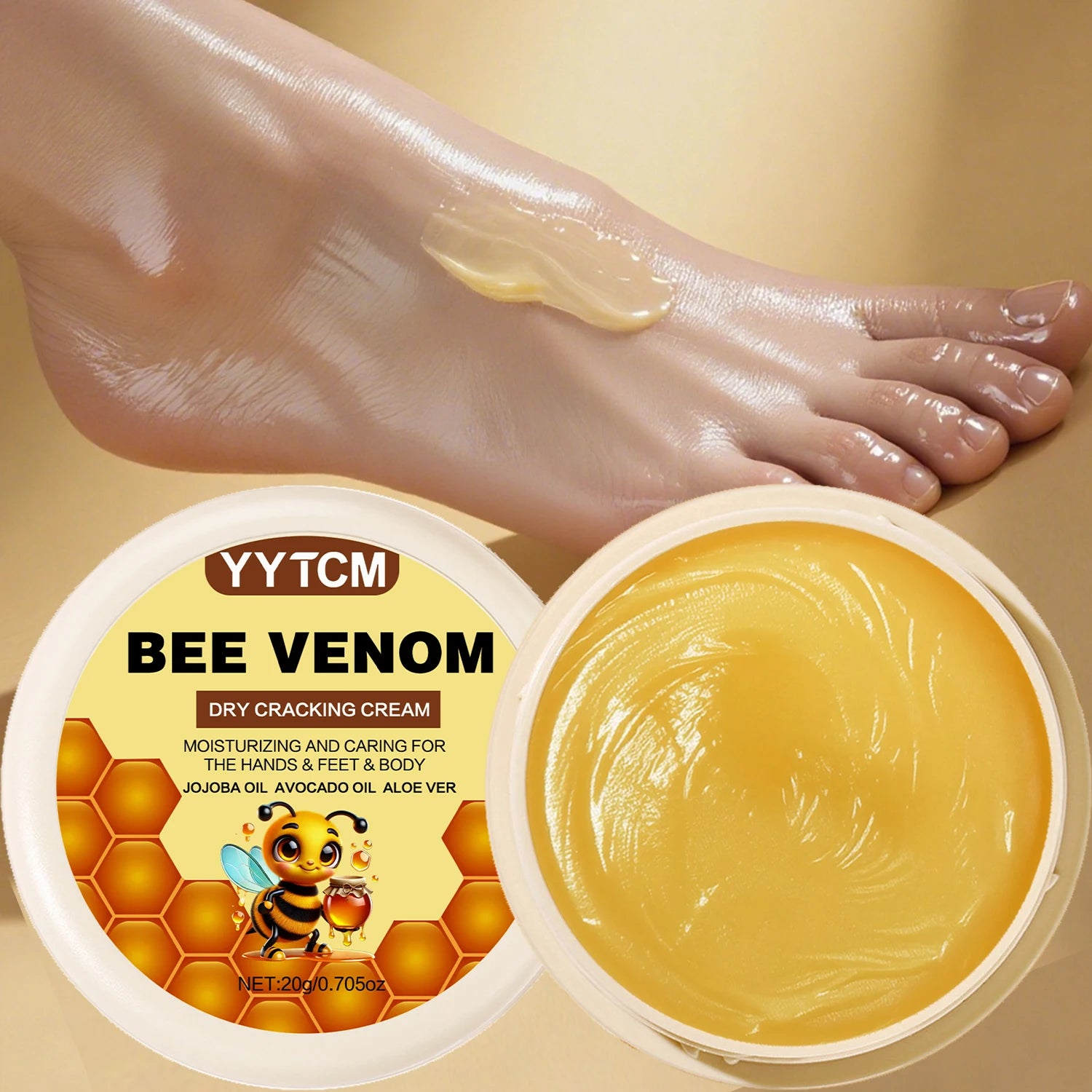Bee Venom Dry Crack Moisturizing Cream, Hydrating & Nourishing for Autumn Winter, Smooth & Soft Skin Care, Hydrating Foot Cream
