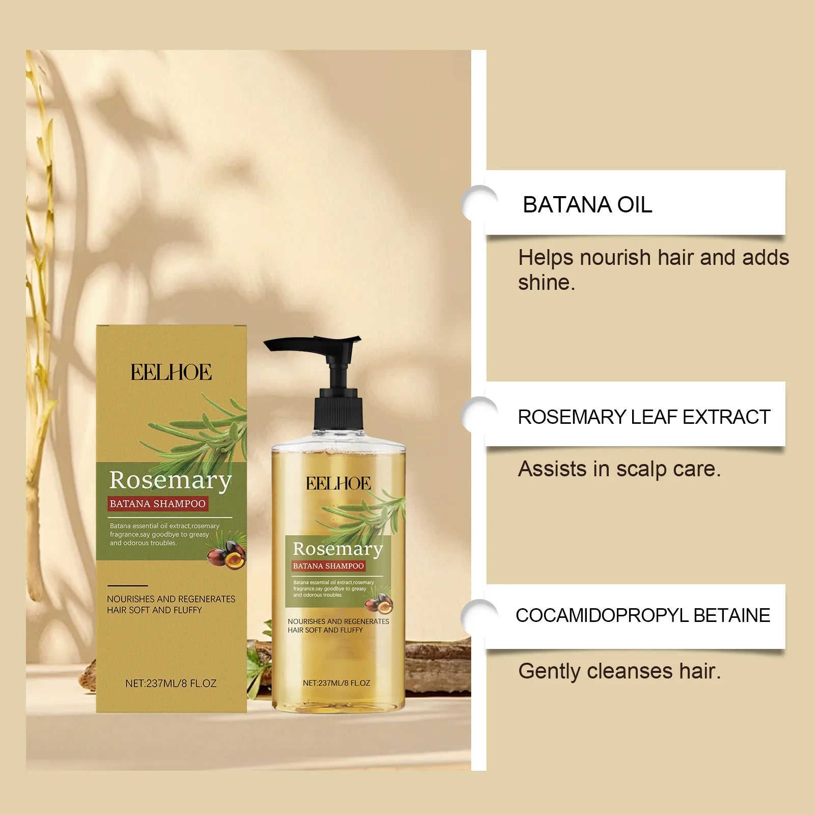 EELHOE 237ml Batana Shampoo Treatment Damaged Split Hair Reduce Hair Loss Deep Cleansing Nourish Hair Care Growth Shampoo