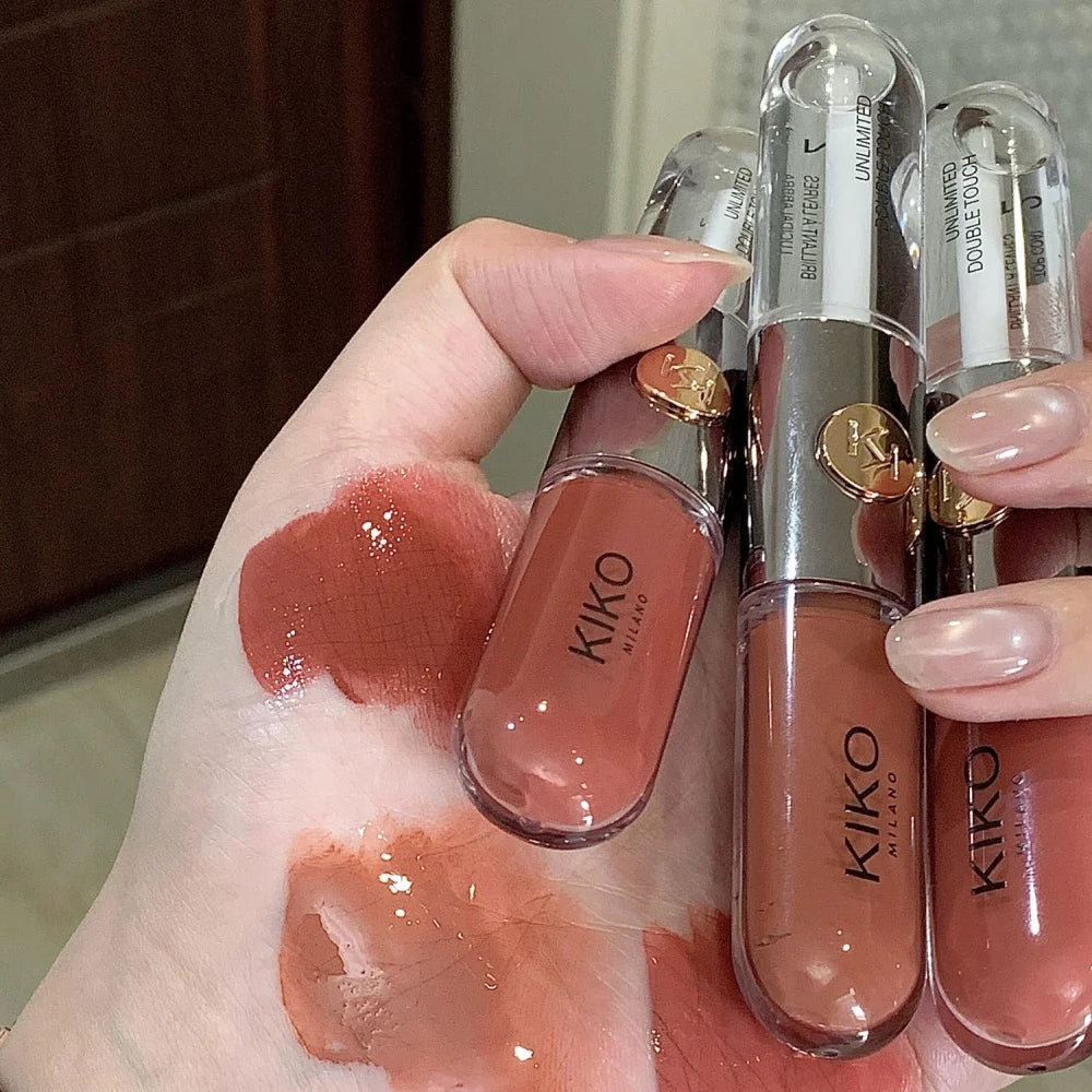 Kiko Double Headed Lipstick Transparent Mirror Non Fading Non Stick Cup Lip Gloss Milk Tea Bean Paste Naked Nature Lip Makeup