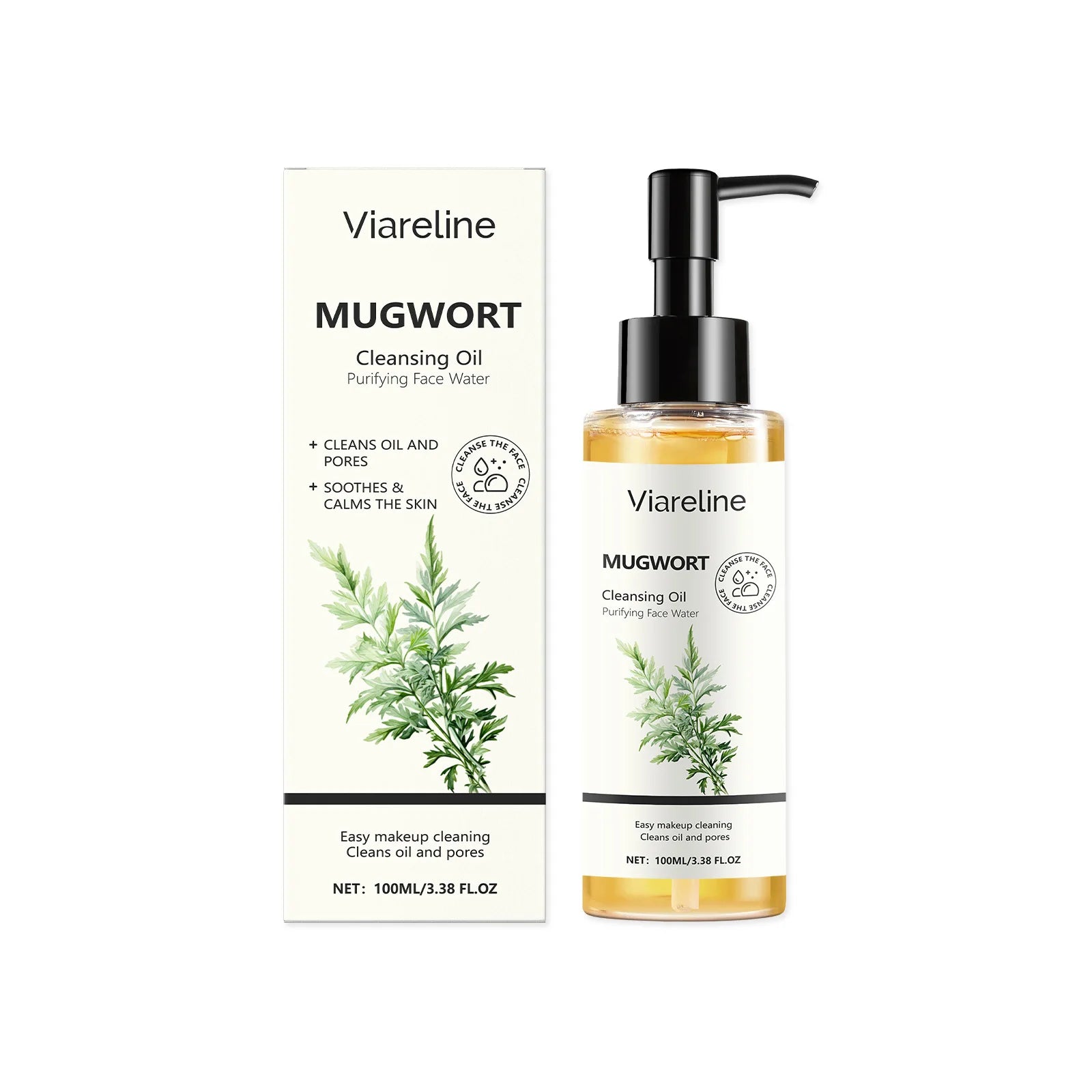 Viareline Mugwort Makeup Remove Face Cleaning Oil Non-irrtating Moisturizing Non-greasy Not Tight Glowing Soothing Face Cleaner