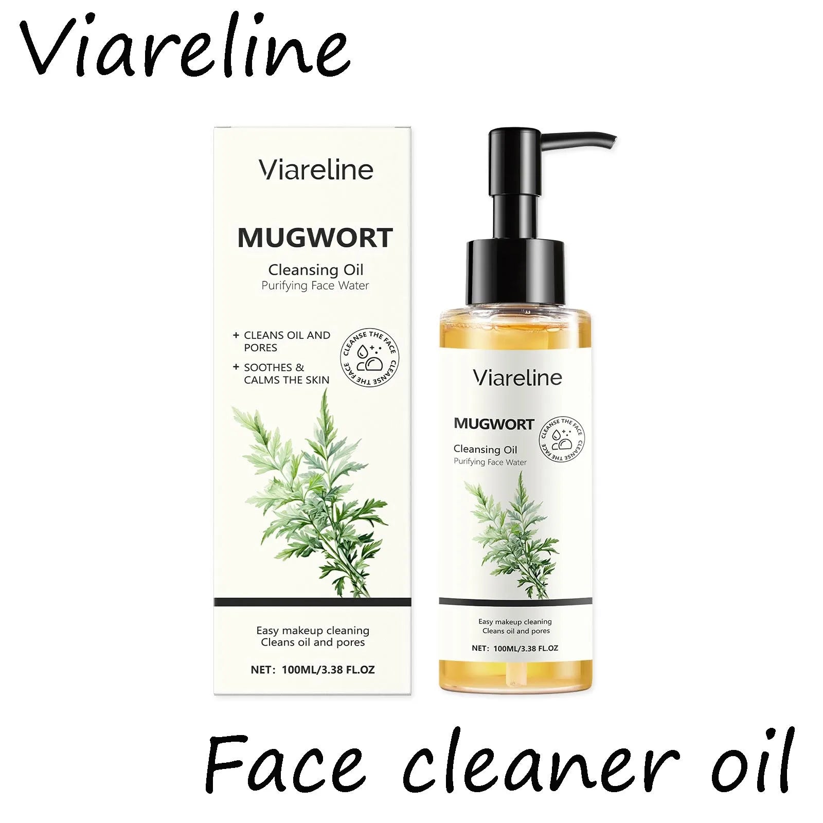 Viareline Mugwort Makeup Remove Face Cleaning Oil Non-irrtating Moisturizing Non-greasy Not Tight Glowing Soothing Face Cleaner