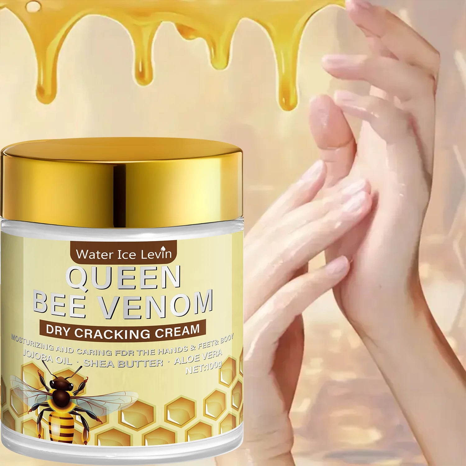 Queen Bee Venom Dry Cracking Cream with Retinol & Niacinamide - Intense Moisturizing for Hands, Feet & Body. Repairs Dry Skin.