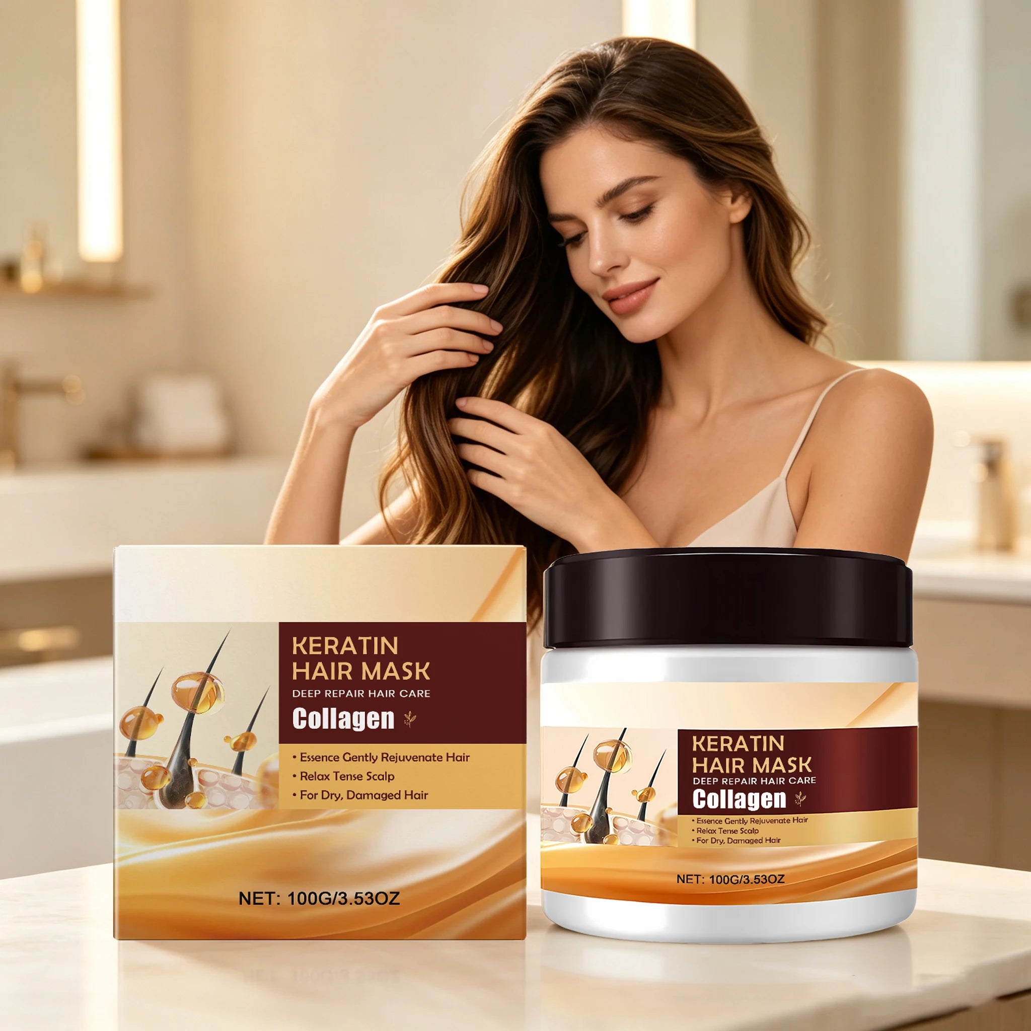 100G Keratin Hair Mask Deep Moisturizing Repairing Damaged Hair Enhance Gloss Nourishing Scalp Smoothing Improve Frizzness Softening Hair Care Mask