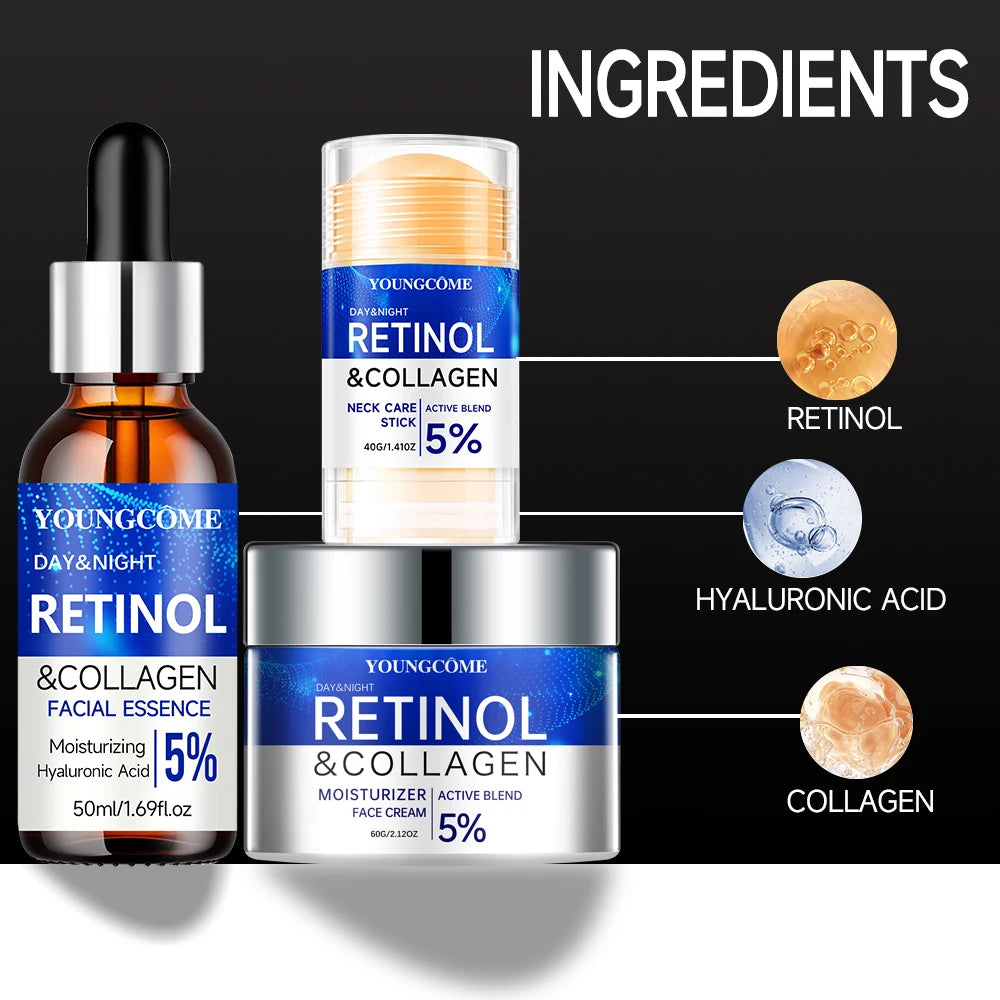 Retinol Wrinkle Remover Facial Serum Set Instant Firming Lift Anti-Aging Cream Fade Fine Lines Whitening Moisturizing Skin Care