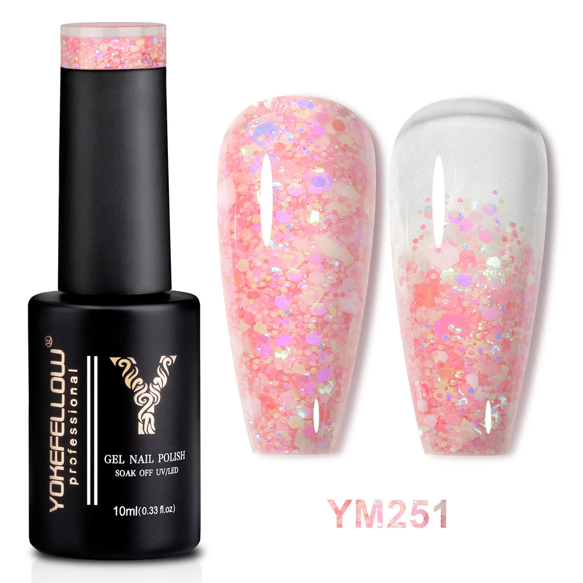 2024 New YOKEFELLOW 10ML Reflective Glitter Gel Nail Polish Soak Off UV Gel Varnish Colorful Nail Gel Polish For Manicure