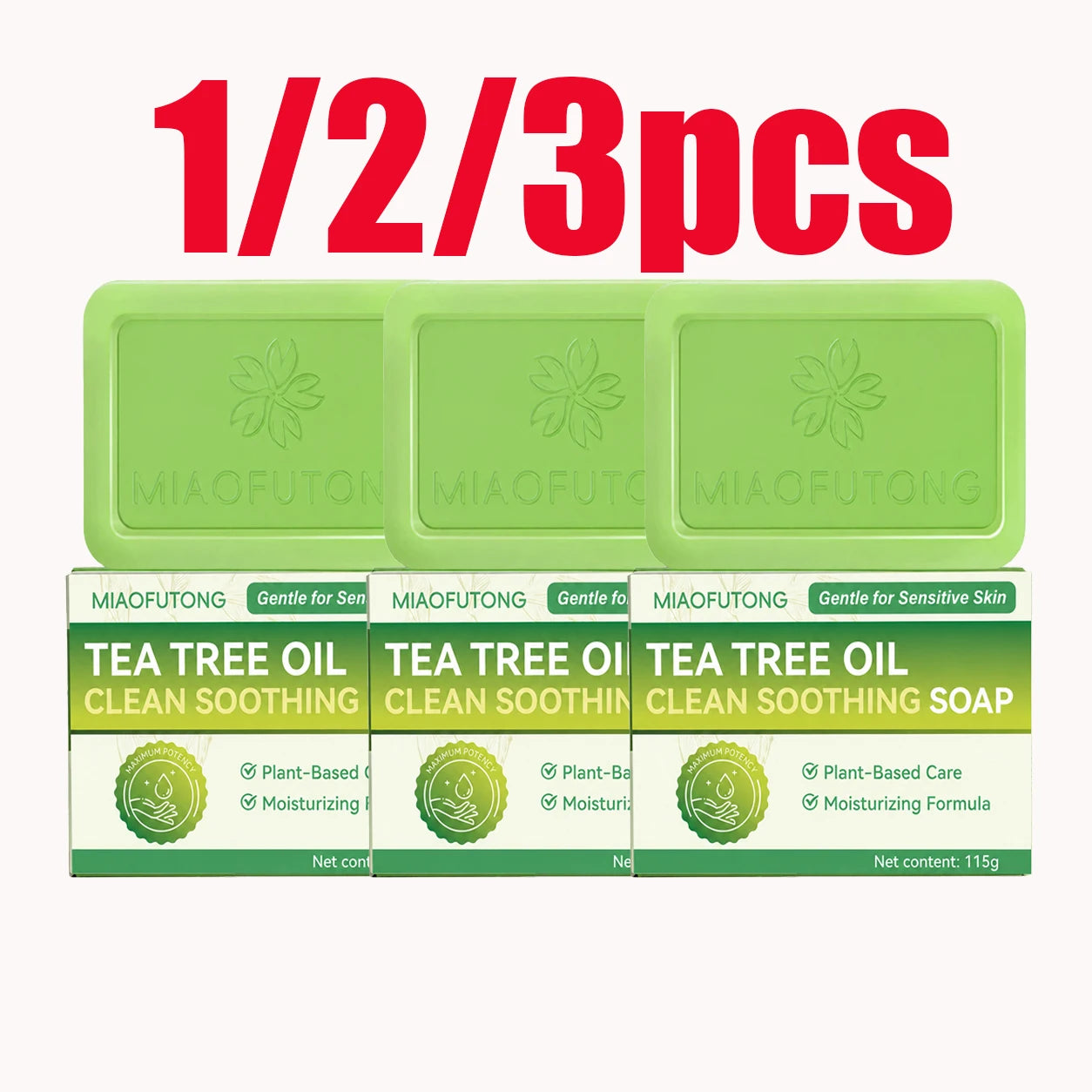 MIAOFUTONG Gentle For Sensitive Skin TEA TREE OILANTIFUNGAL SOAP Plant-Based Care Moisturizing FormulaG Lmproving Acne