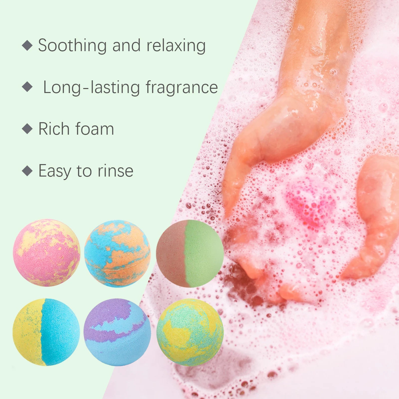 Oceaura 6pcs Aromatherapy Bath Bomb Ball Floral Scent Skin Smooth Relaxing Spa Bath Moisturize Stress Relief Bubble Shower Balls