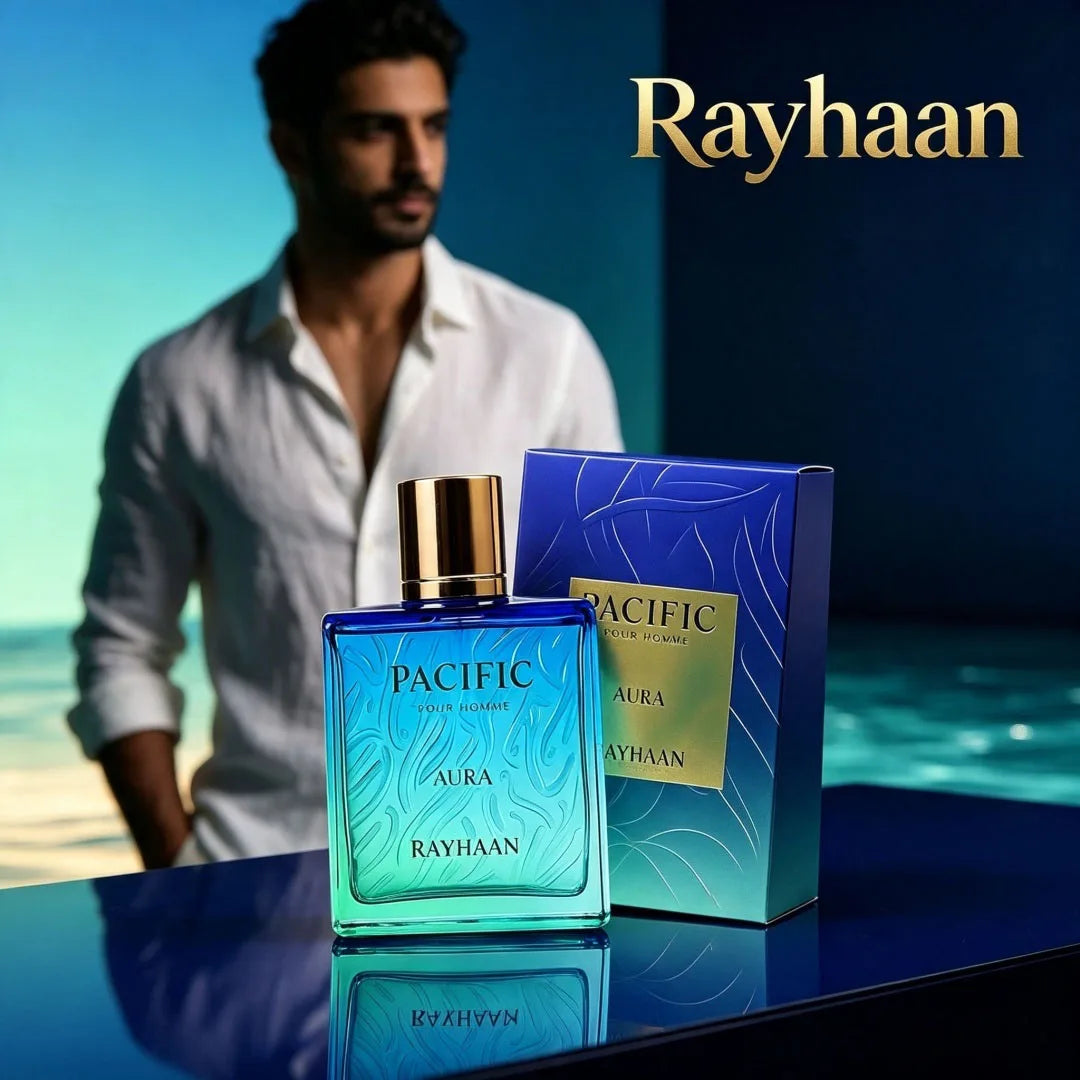 Pacific Aura by Rayhaan 100ml 3.4Oz EDP for Men, Aromatic Aquatic Cologne for Daily Wear, Summer Vacation & Beach Occasions