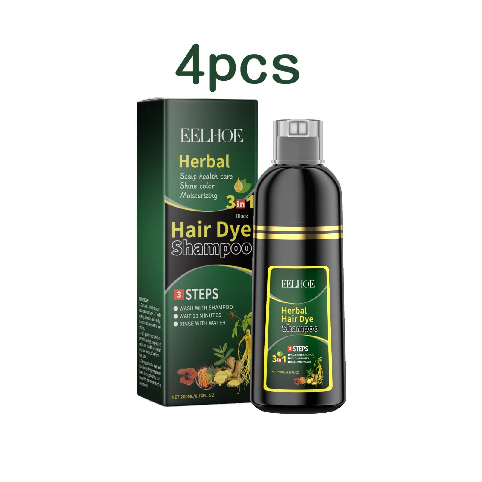 Eelhoe 200ml Herbal Hair Dye Shampoo Natural Black Coloring Cover Gray White Hair Fluffy Oil Control Nourish Hair Dyeing Shampoo