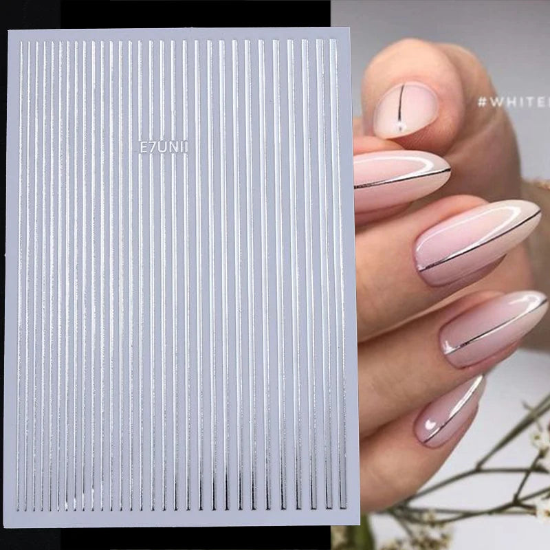 3D Nail Stickers Bronzing Gold Silver Lines Stripe Geometric Design Flowers Gradient Adhesive Slider Papers Nail Art Accessories