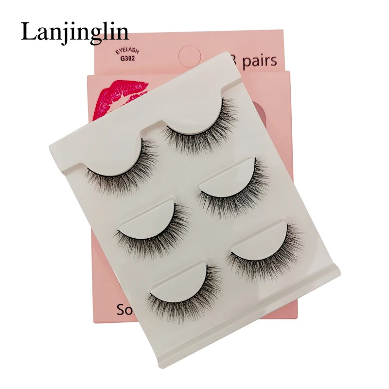 Faux Cils 3 Pairs False Eyelashes Soft Natural Long Wispy Fluffy 3D Mink Lashes Handmade Makeup Tool Extension Fake Eye Lashes