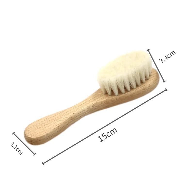 Baby Comb Brush Set Newborn Gift Set Natural Wool Beech Wooden Comb Baby Bib Pacifier Clip Kids Baby Hair Brush
