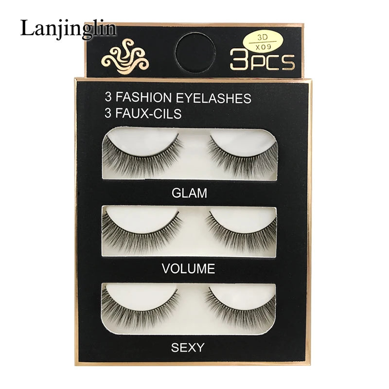 Faux Cils 3 Pairs False Eyelashes Soft Natural Long Wispy Fluffy 3D Mink Lashes Handmade Makeup Tool Extension Fake Eye Lashes