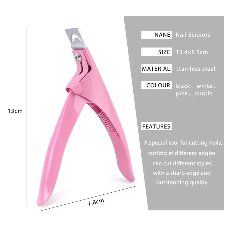 Professional Fake Nail Cutter Nail Cipper Tips Cutter U Type Acrylic Fake Nail Edge Trimmer Stainless Steel Nail Manicure Tools