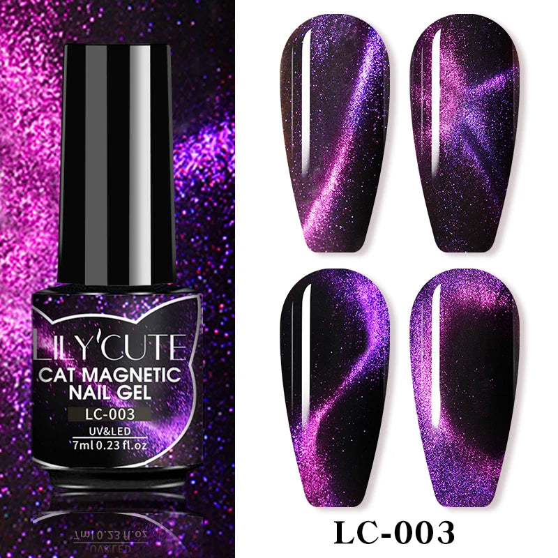 LILYCUTE 7ml 9D Black Crystal Cat Magnetic Gel Nail Polish Laser Silver Glitter Semi Permanent Manicure For Nail Art Gel Varnish