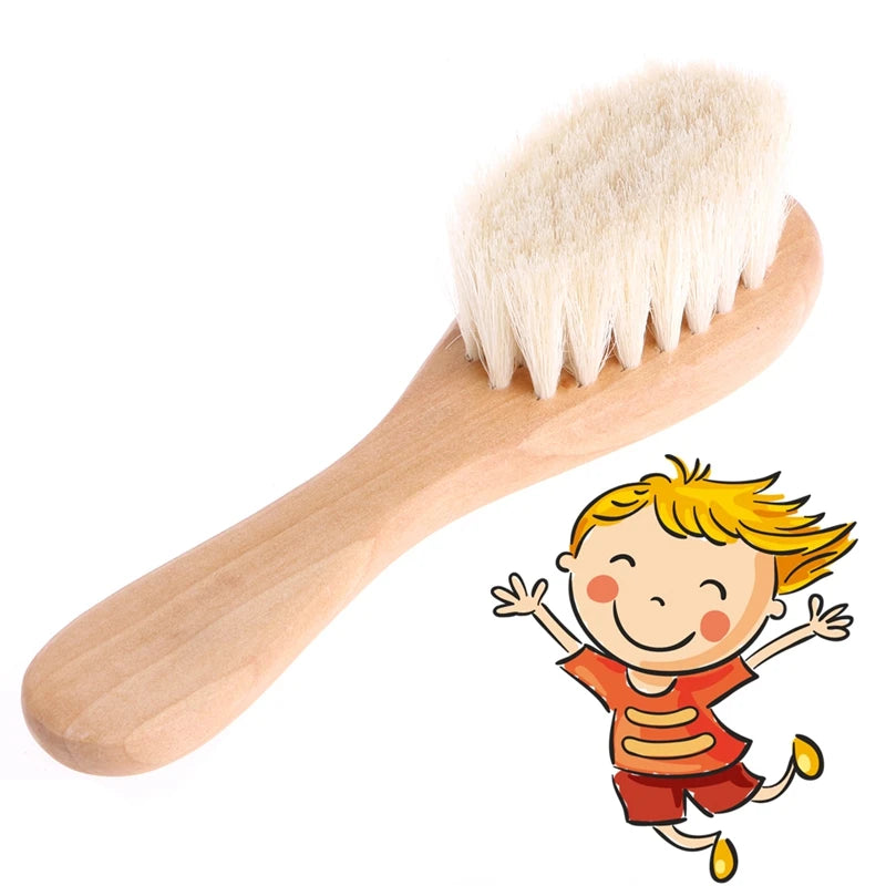 Wooden Handle Brush Baby Hairbrush Newborn Hair Brush Infant Comb Head Massager 77HD