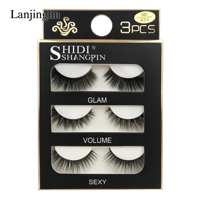 Faux Cils 3 Pairs False Eyelashes Soft Natural Long Wispy Fluffy 3D Mink Lashes Handmade Makeup Tool Extension Fake Eye Lashes