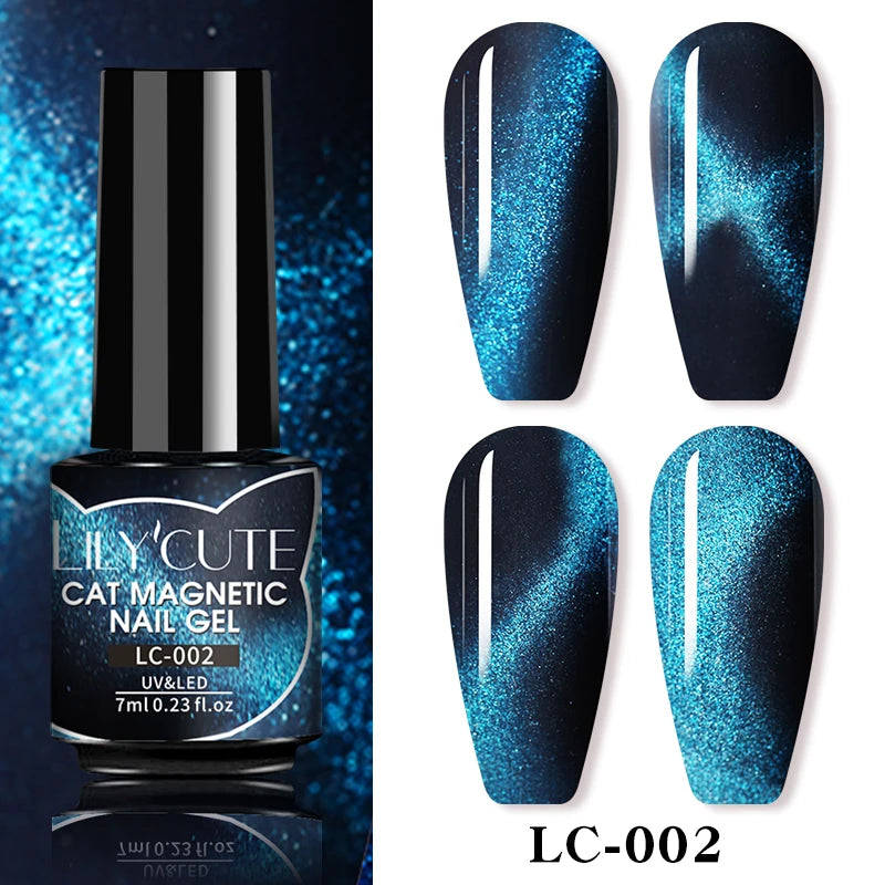 LILYCUTE 7ml 9D Black Crystal Cat Magnetic Gel Nail Polish Laser Silver Glitter Semi Permanent Manicure For Nail Art Gel Varnish