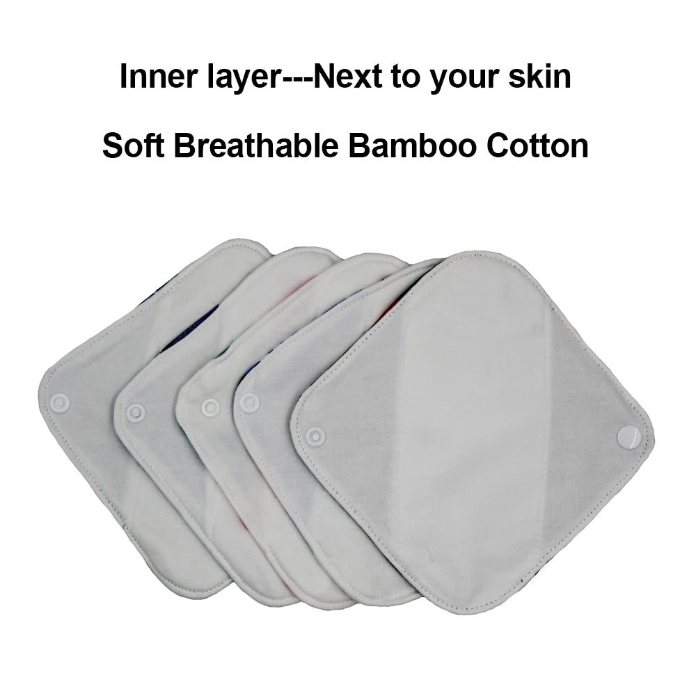 10PCS Reusable Menstrual Pads Soft Bamboo Cotton Sanitary Towels Washable PUL Fabric Panty Liner for Women with 1 Storage Bag