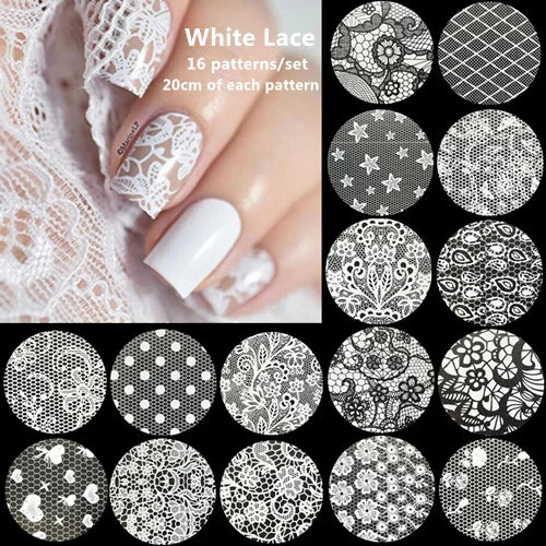 Black  White Lace Rose Nails Foil Stickers Black  Flowers Design Manicure Nail Art Transfer Paper Nails Art Decals