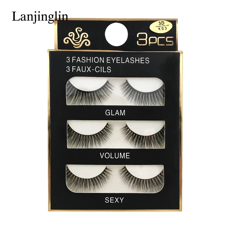 Faux Cils 3 Pairs False Eyelashes Soft Natural Long Wispy Fluffy 3D Mink Lashes Handmade Makeup Tool Extension Fake Eye Lashes