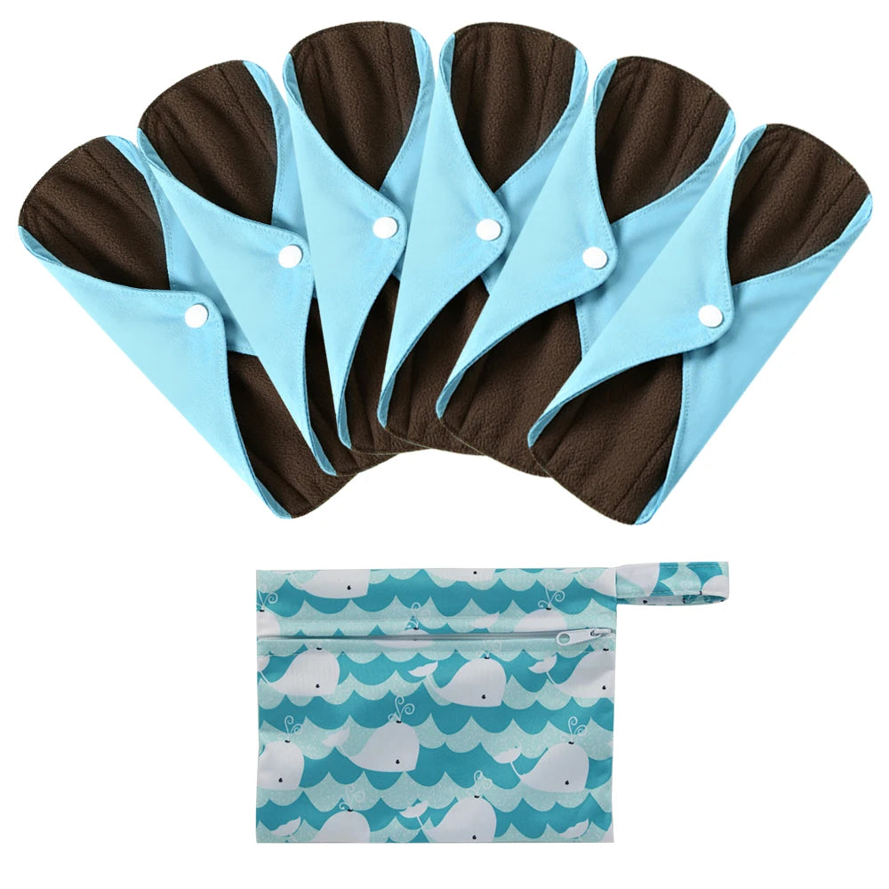 Ohbabyka Reusable Pads bamboo Charcoal Sanitary Pads Mama Menstrual Cotton Pads Washable Panty Liner Pads Health Feminine6+1set