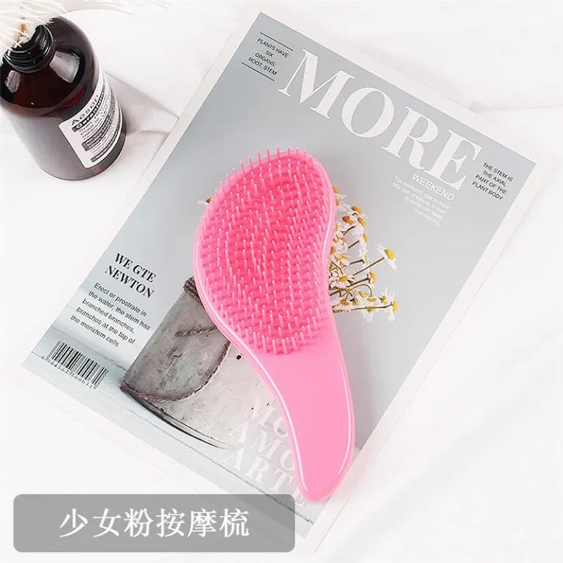 Magic Anti-static Hair Brush Handle Tangle Detangling Comb Shower Electroplate Massage Comb Salon Hair Styling Tool