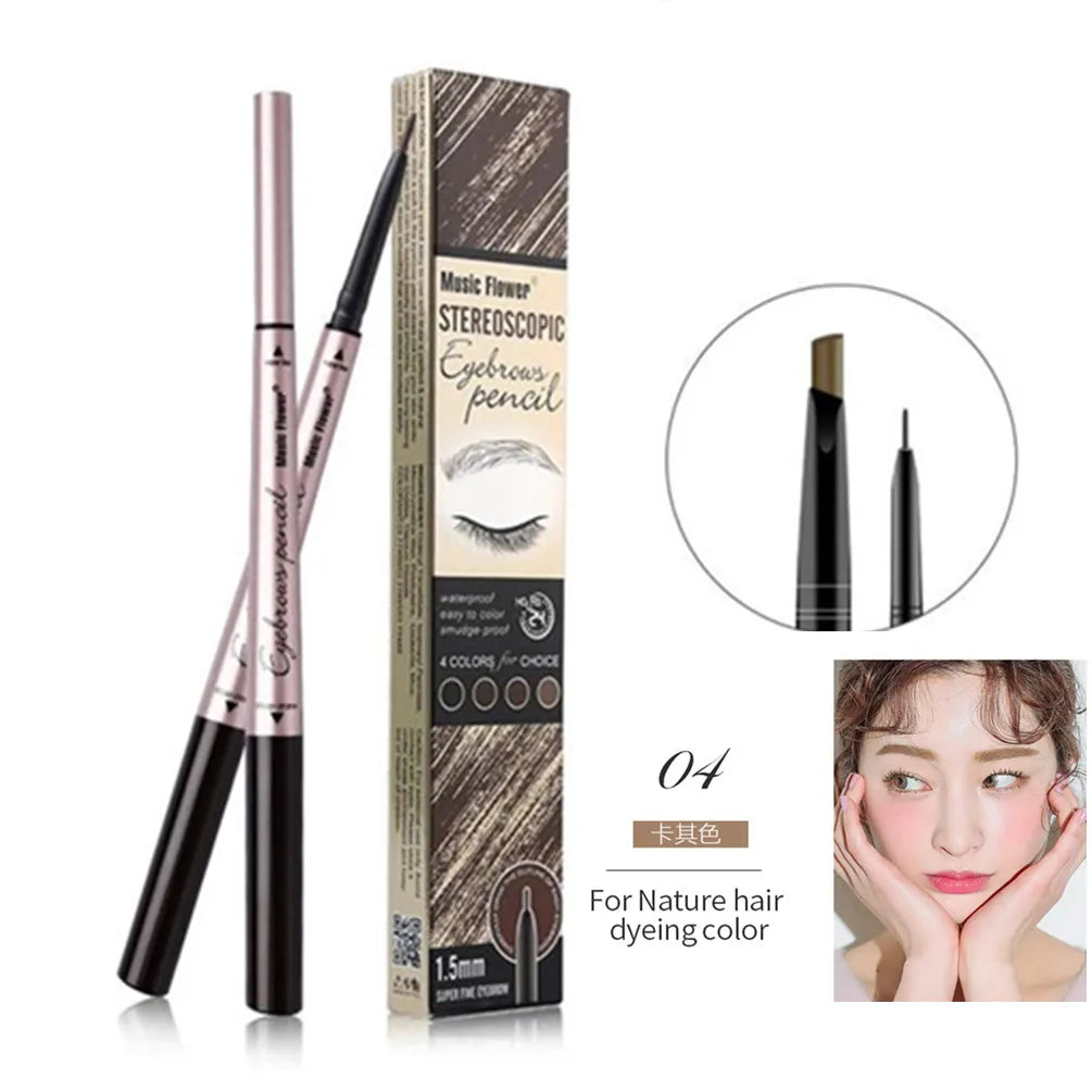 Music Flower Brand 4 Color Double Head Eyebrow Pencil Waterproof Eye Makeup Brows Natural Tone Long-lasting Silky Makeup