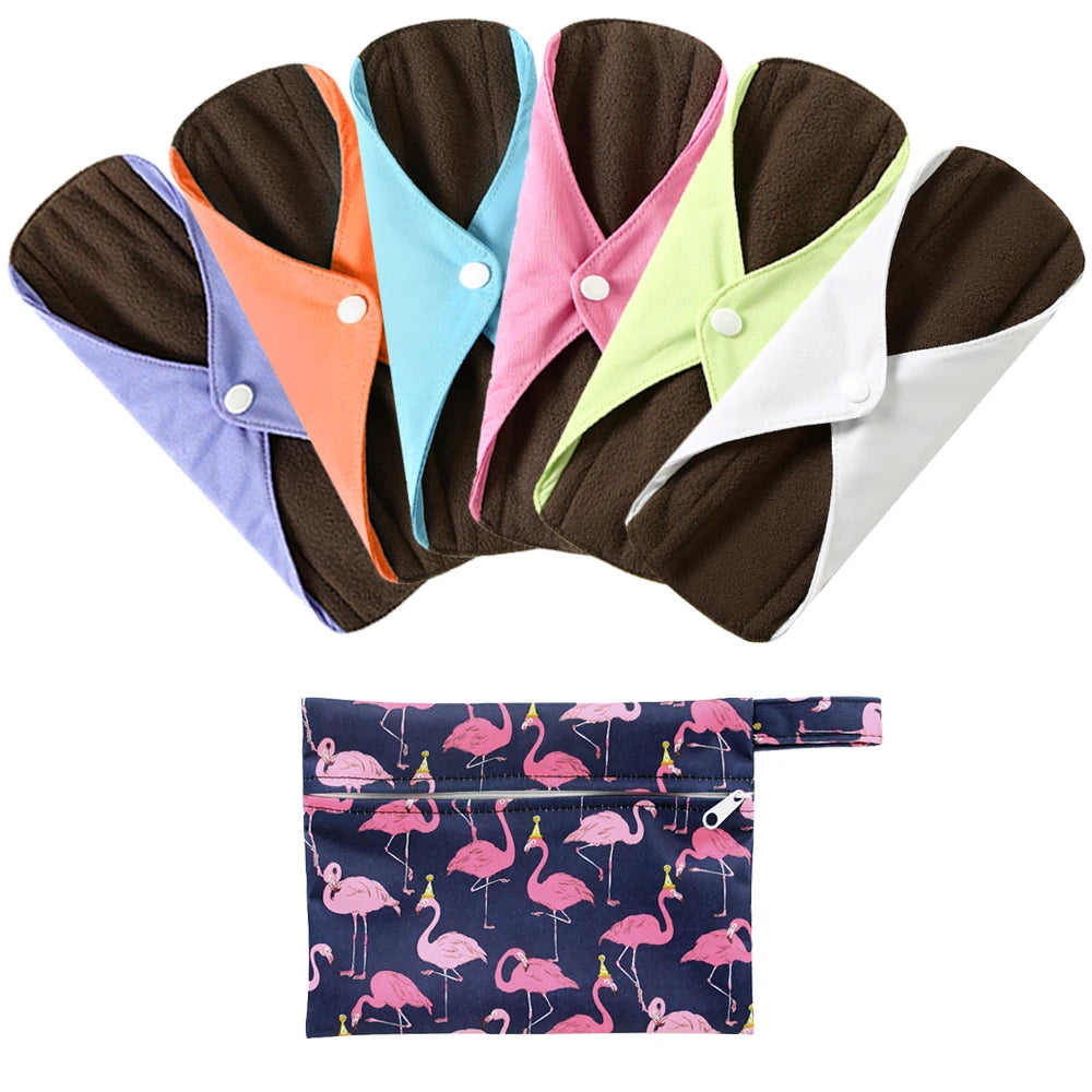 Ohbabyka Reusable Pads bamboo Charcoal Sanitary Pads Mama Menstrual Cotton Pads Washable Panty Liner Pads Health Feminine6+1set