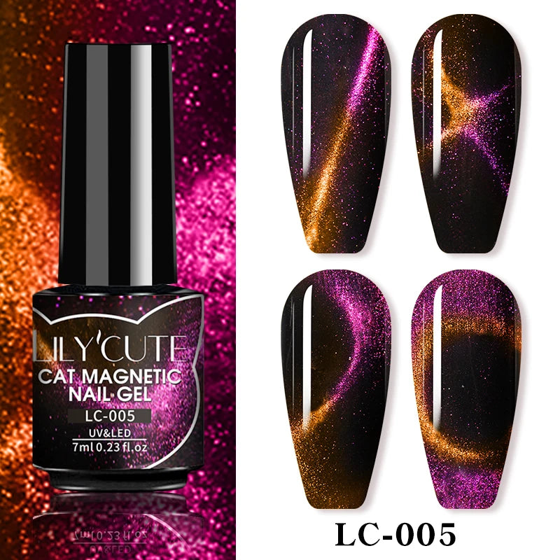 LILYCUTE 7ml 9D Black Crystal Cat Magnetic Gel Nail Polish Laser Silver Glitter Semi Permanent Manicure For Nail Art Gel Varnish