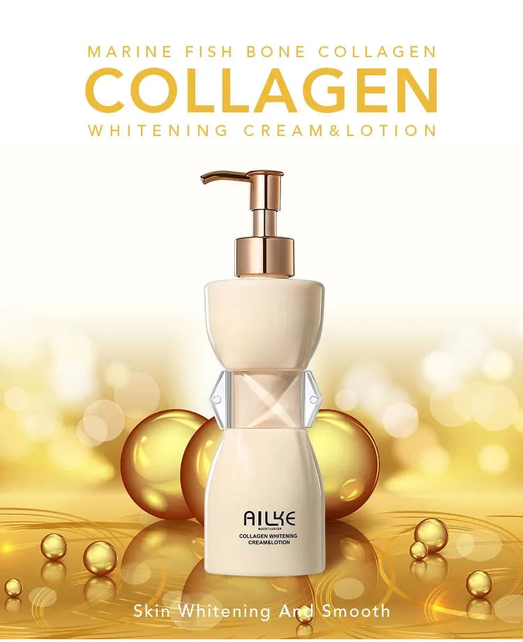 AILKE Collagen Whitening Body Lotion, Intense Moisturizing Cream, Reduce Black Spots, Wrinkles, With Nicotinamide, Arbutin