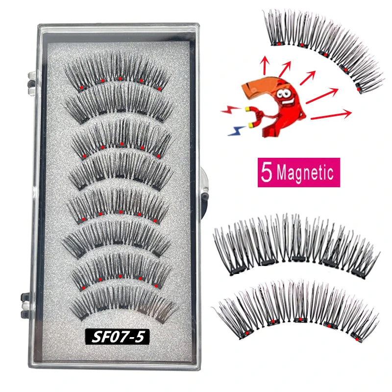 2 Pairs 5 Magnet Magnetic False Eyelashes 3D Natural magnetic Lashes Handmade Mink Eye Lashes faux cils magnetique