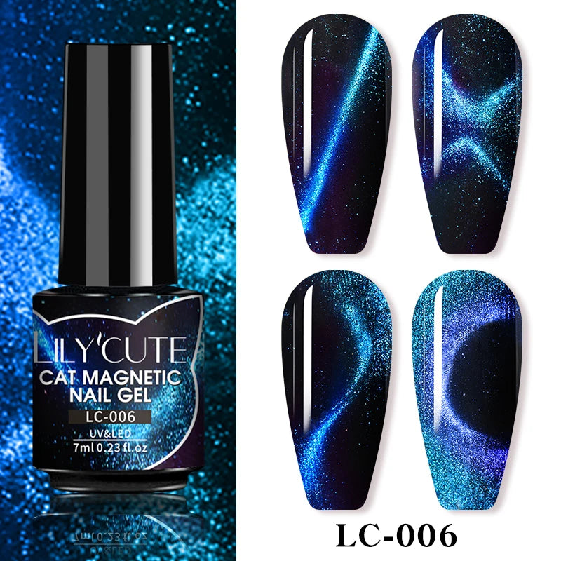 LILYCUTE 7ml 9D Black Crystal Cat Magnetic Gel Nail Polish Laser Silver Glitter Semi Permanent Manicure For Nail Art Gel Varnish
