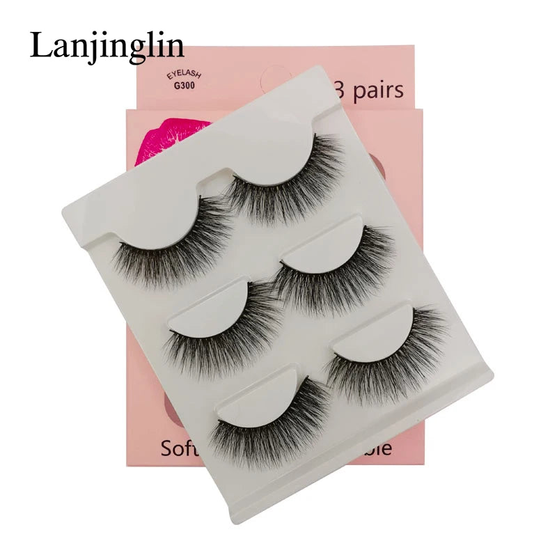 Faux Cils 3 Pairs False Eyelashes Soft Natural Long Wispy Fluffy 3D Mink Lashes Handmade Makeup Tool Extension Fake Eye Lashes