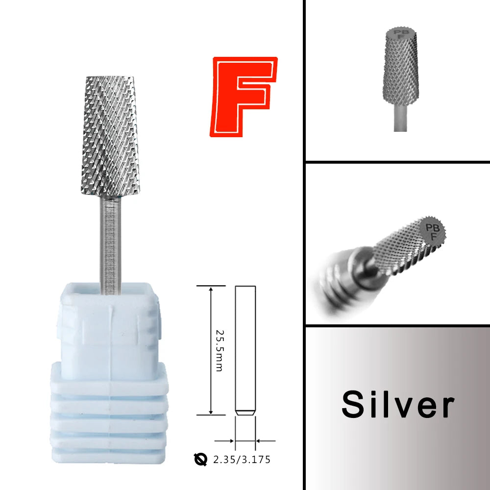 RolinStar 6.6 Large Trapezium Tapered Barrel Gold Silver steel Carbide milling cutter nail drill bit manicure pedicure