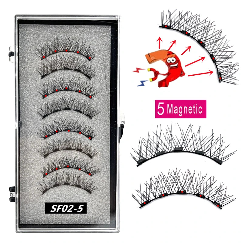 2 Pairs 5 Magnet Magnetic False Eyelashes 3D Natural magnetic Lashes Handmade Mink Eye Lashes faux cils magnetique