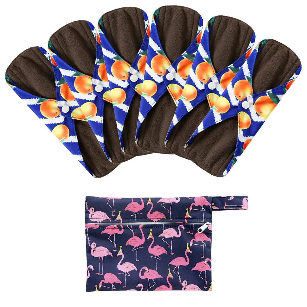 Ohbabyka Reusable Pads bamboo Charcoal Sanitary Pads Mama Menstrual Cotton Pads Washable Panty Liner Pads Health Feminine6+1set