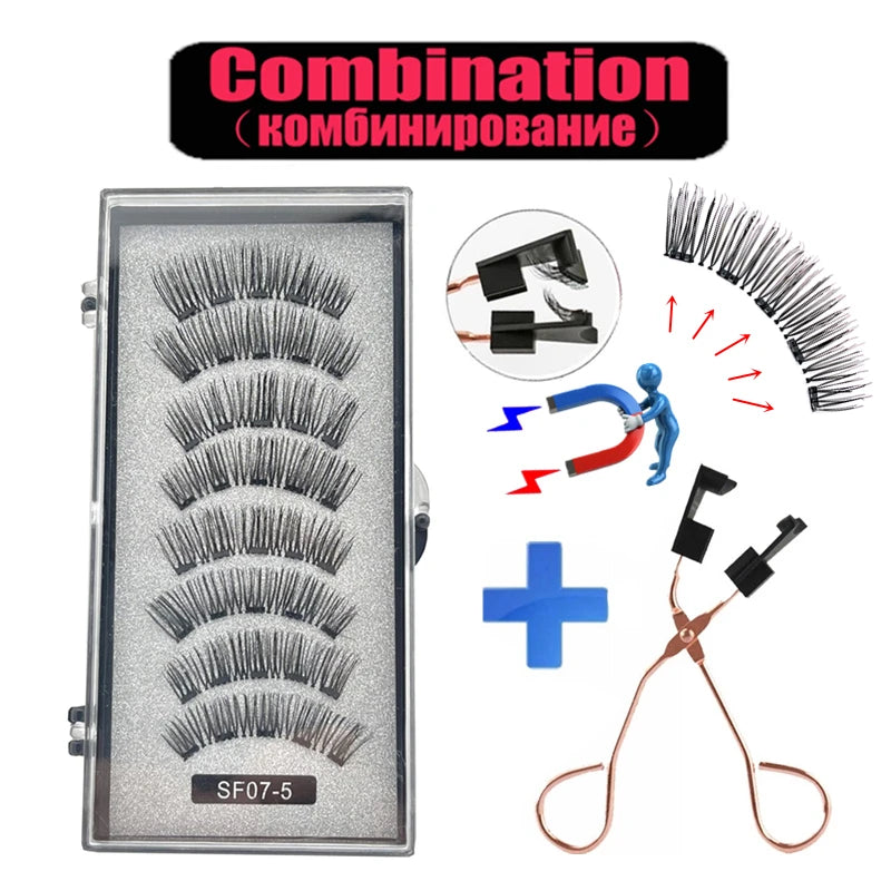 2 Pairs 5 Magnet Magnetic False Eyelashes 3D Natural magnetic Lashes Handmade Mink Eye Lashes faux cils magnetique