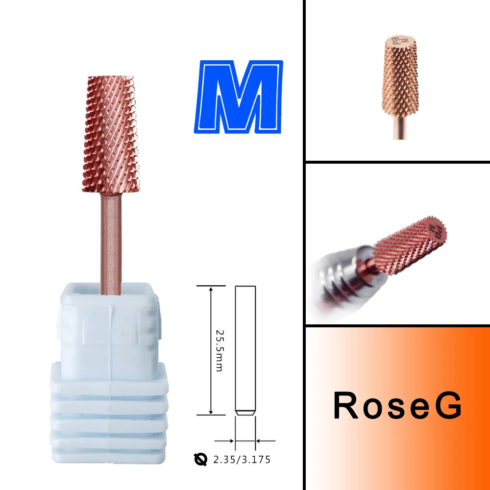 RolinStar 6.6 Large Trapezium Tapered Barrel Gold Silver steel Carbide milling cutter nail drill bit manicure pedicure