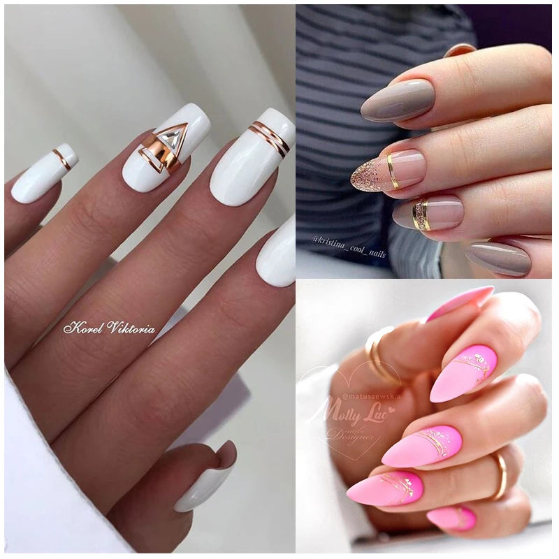 3D Nail Stickers Bronzing Gold Silver Lines Stripe Geometric Design Flowers Gradient Adhesive Slider Papers Nail Art Accessories