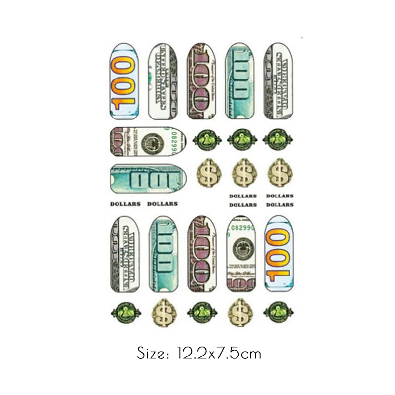 3D Money Dollar Sign Nail Art Stickers Decal Wealthy Rich Style Self Adhesive Nails Acrylic Manicure Tips Decoration Tool