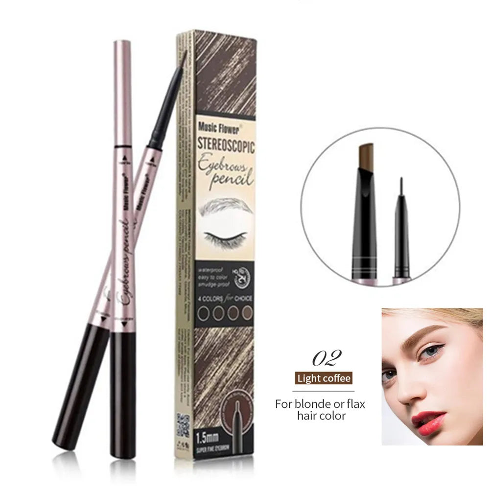 Music Flower Brand 4 Color Double Head Eyebrow Pencil Waterproof Eye Makeup Brows Natural Tone Long-lasting Silky Makeup