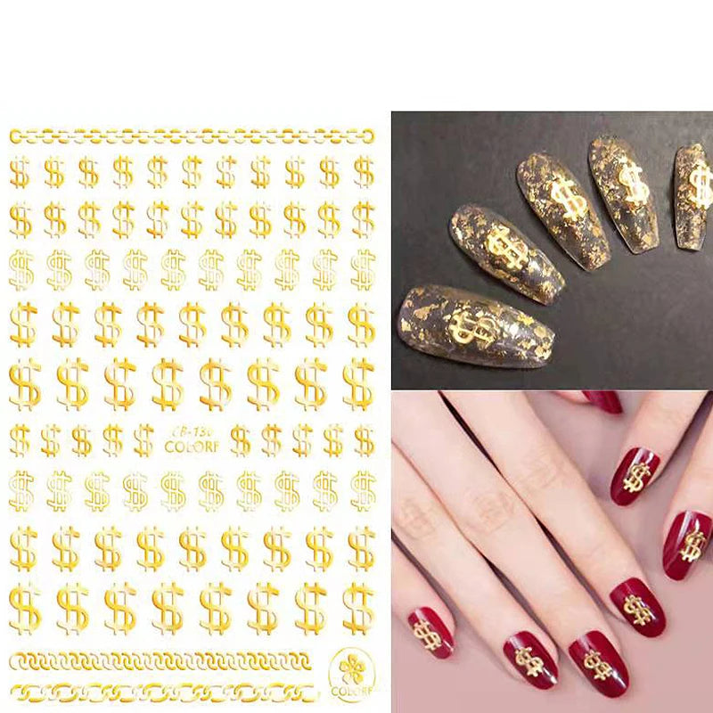3D Money Dollar Sign Nail Art Stickers Decal Wealthy Rich Style Self Adhesive Nails Acrylic Manicure Tips Decoration Tool