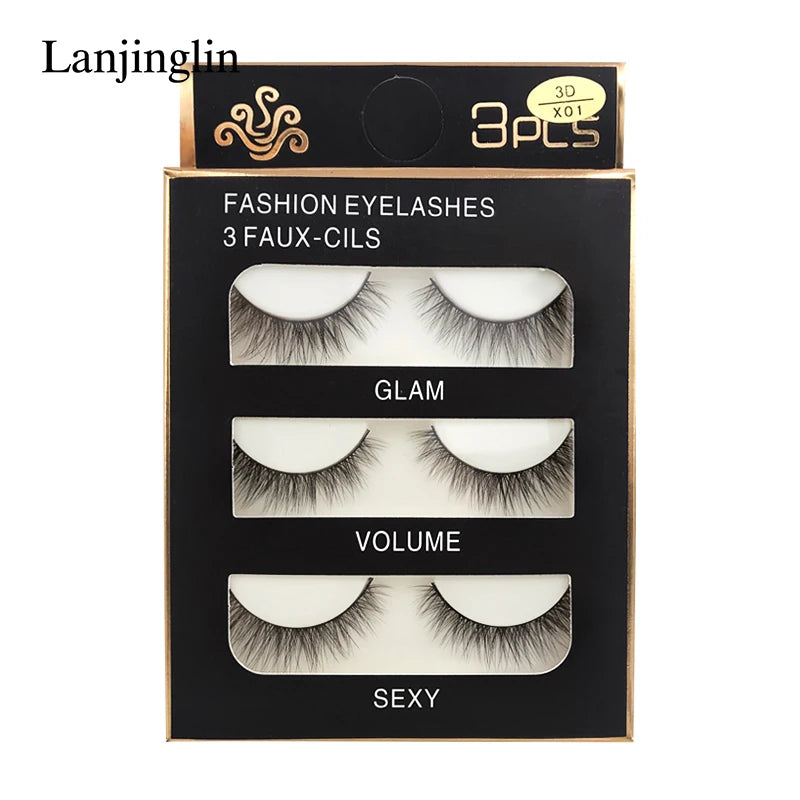 Faux Cils 3 Pairs False Eyelashes Soft Natural Long Wispy Fluffy 3D Mink Lashes Handmade Makeup Tool Extension Fake Eye Lashes