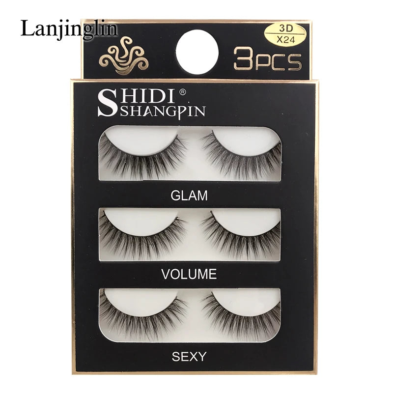 Faux Cils 3 Pairs False Eyelashes Soft Natural Long Wispy Fluffy 3D Mink Lashes Handmade Makeup Tool Extension Fake Eye Lashes