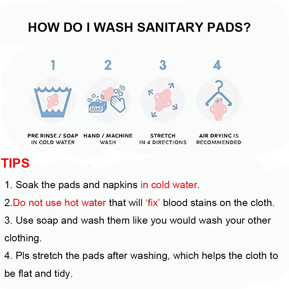 10PCS Reusable Menstrual Pads Soft Bamboo Cotton Sanitary Towels Washable PUL Fabric Panty Liner for Women with 1 Storage Bag