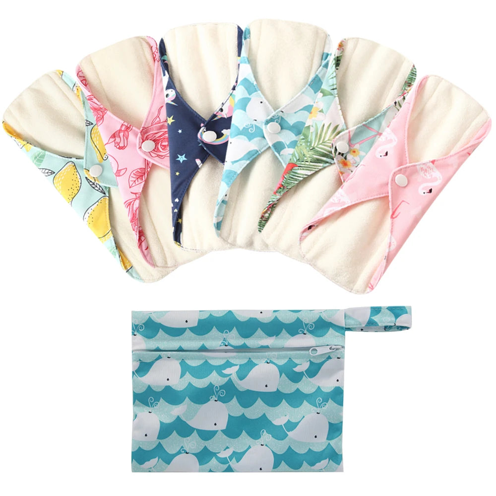 Ohbabyka Reusable Pads bamboo Charcoal Sanitary Pads Mama Menstrual Cotton Pads Washable Panty Liner Pads Health Feminine6+1set