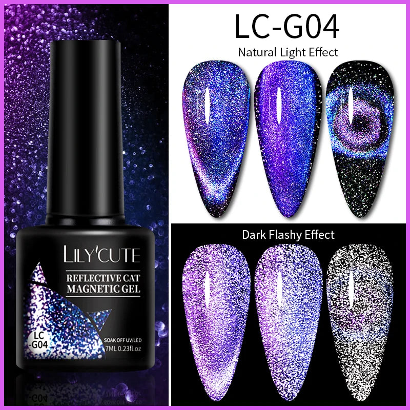 LILYCUTE 7ML Ocean Blue Cat Magnetic Gel Nail Polish Sparkling Glimmer Gel Polish Semi Permanent UV Magnet Gel Varnish Nail Art